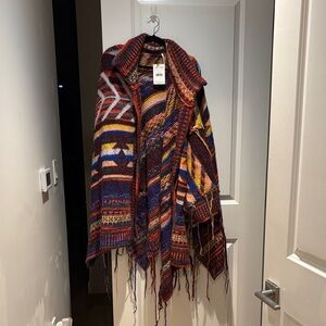 Free People Colorful Knit Throw with Fringe